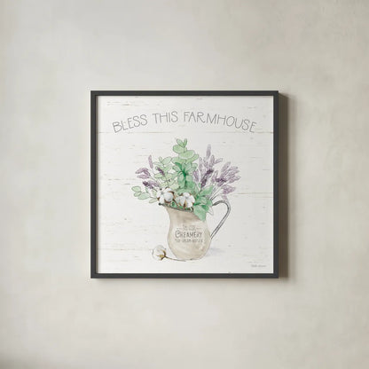 Farmhouse Cotton II Sage by Beth Grove. Shown in a sleek black glass frame for a contemporary gallery look. Available as an archival giclee rolled canvas, fine art paper, or poster print. SKU 57449a.