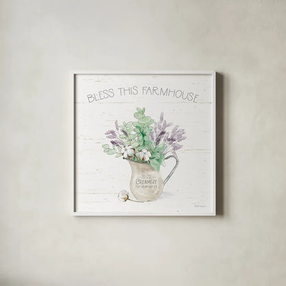 Farmhouse Cotton II Sage by Beth Grove. Shown in a crisp white glass frame for a clean and minimalist style. Available as an archival giclee rolled canvas, fine art paper, or poster print. SKU 57449a.