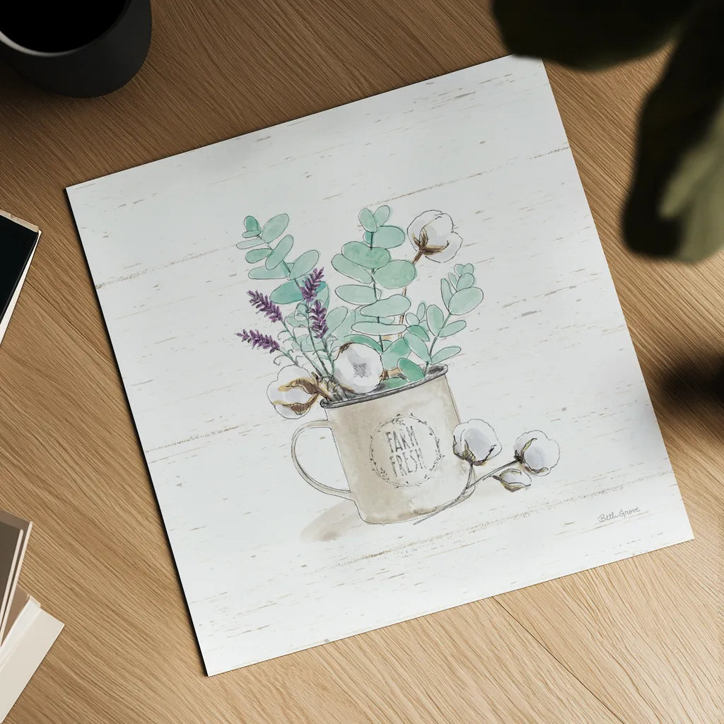 Farmhouse Cotton III No Words by Beth Grove. Shown as a detailed flat fine art print, highlighting archival giclee quality. Available as an archival giclee rolled canvas, fine art paper, or poster print. SKU 59735a.