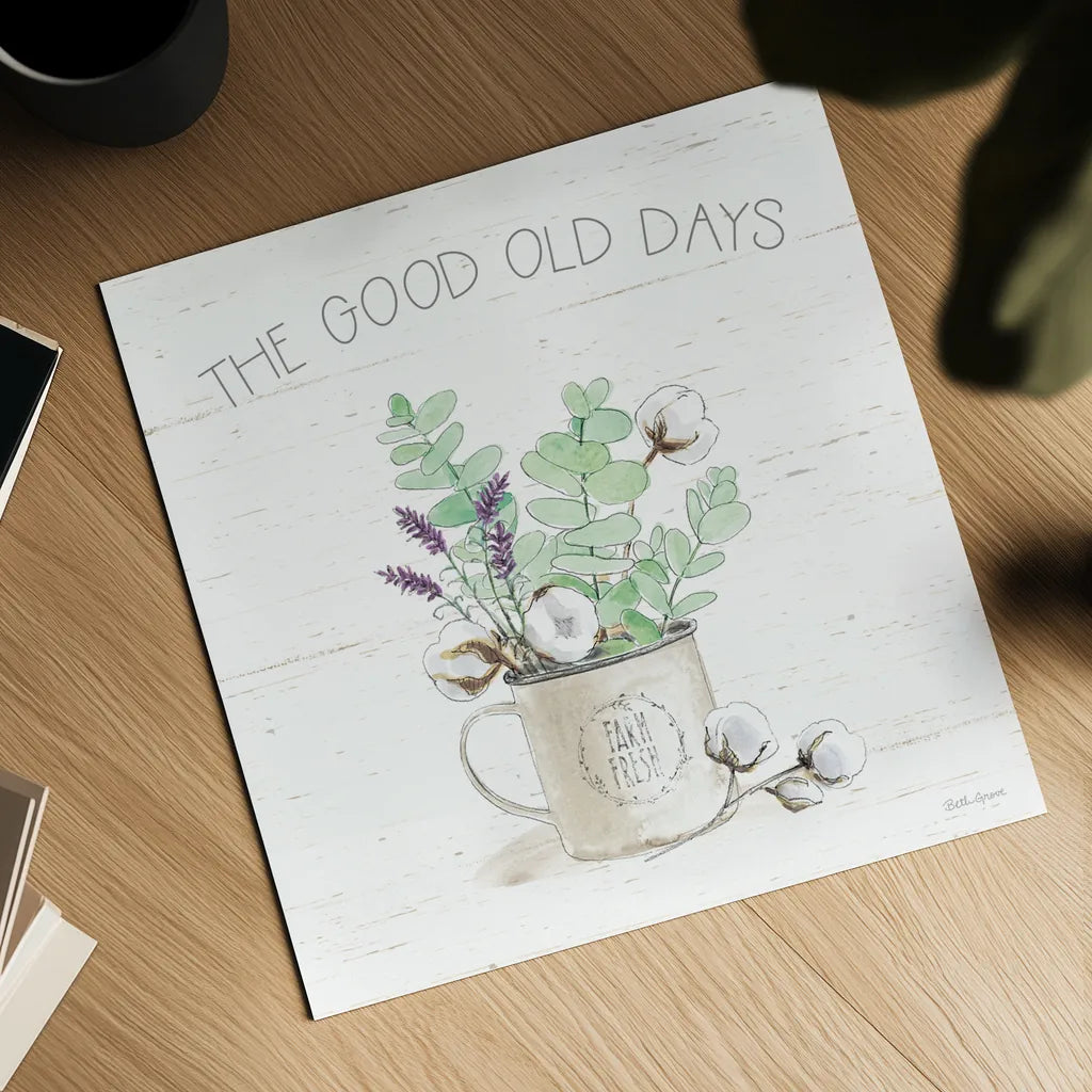 Farmhouse Cotton III Sage by Beth Grove. Shown as a detailed flat fine art print, highlighting archival giclee quality. Available as an archival giclee rolled canvas, fine art paper, or poster print. SKU 57450a.