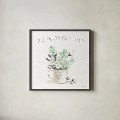 Farmhouse Cotton III Sage by Beth Grove. Shown in a sleek black glass frame for a contemporary gallery look. Available as an archival giclee rolled canvas, fine art paper, or poster print. SKU 57450a.