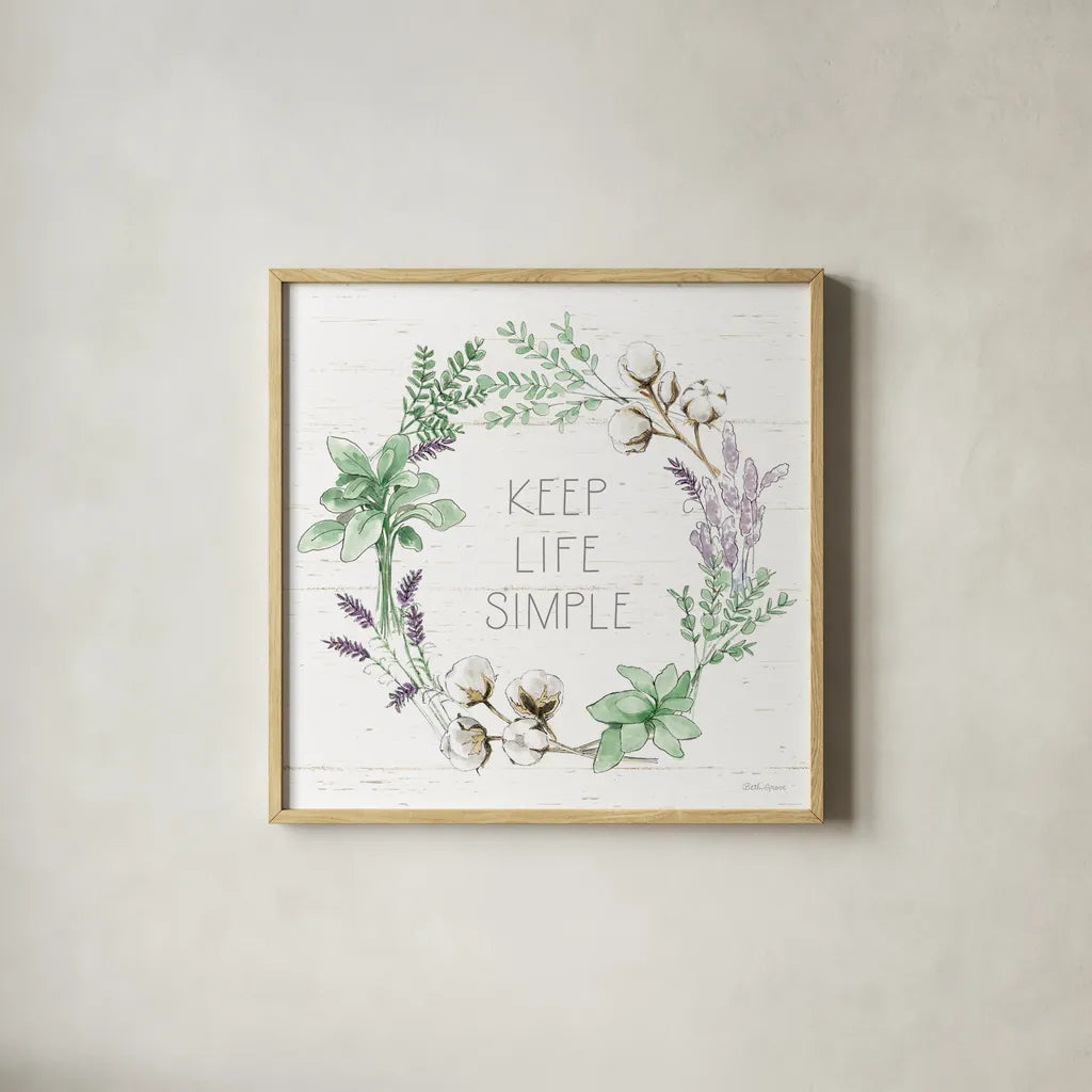 Farmhouse Cotton IX Sage by Beth Grove. Shown in a natural wood glass frame for a timeless modern aesthetic. Available as an archival giclee rolled canvas, fine art paper, or poster print. SKU 57456a.