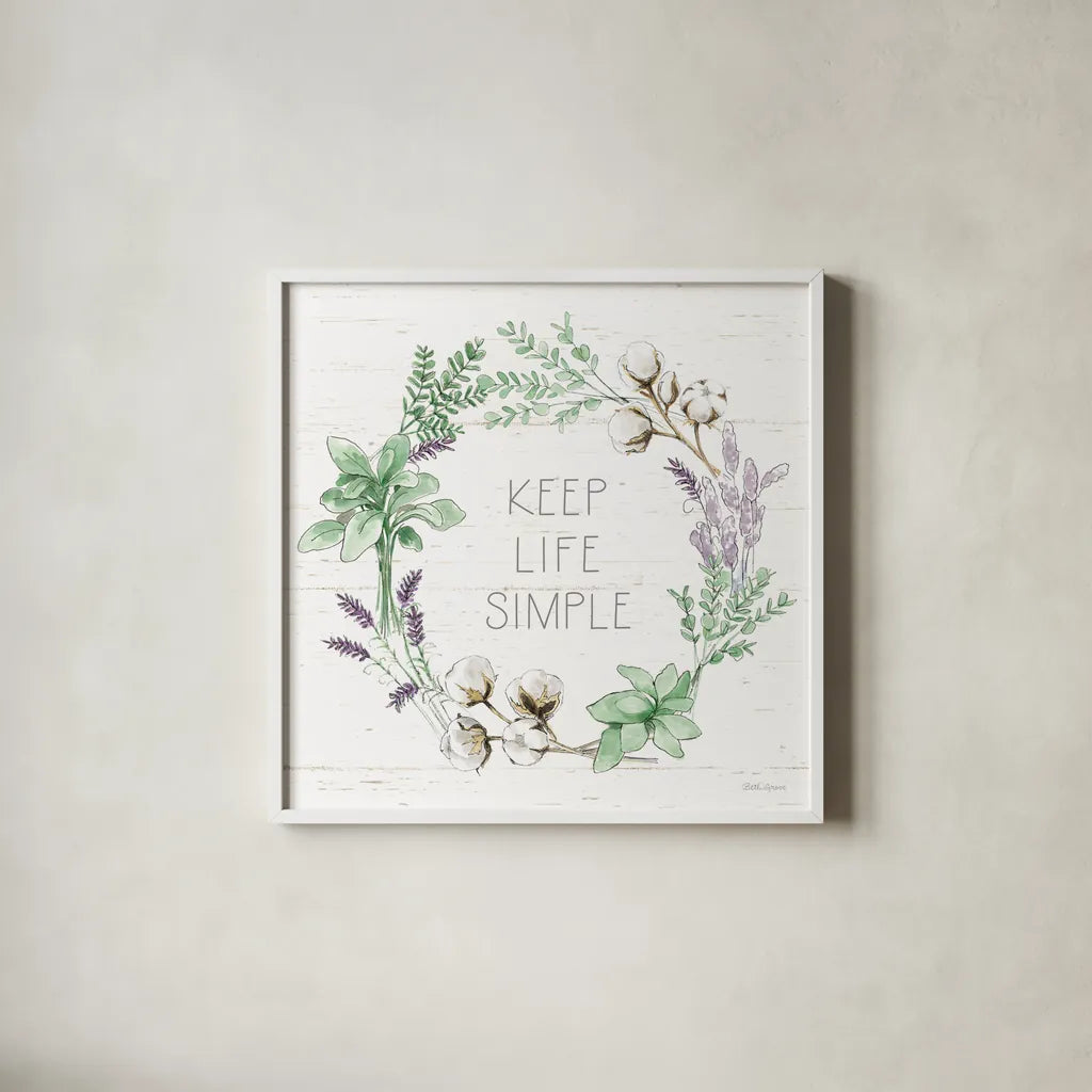 Farmhouse Cotton IX Sage by Beth Grove. Shown in a crisp white glass frame for a clean and minimalist style. Available as an archival giclee rolled canvas, fine art paper, or poster print. SKU 57456a.