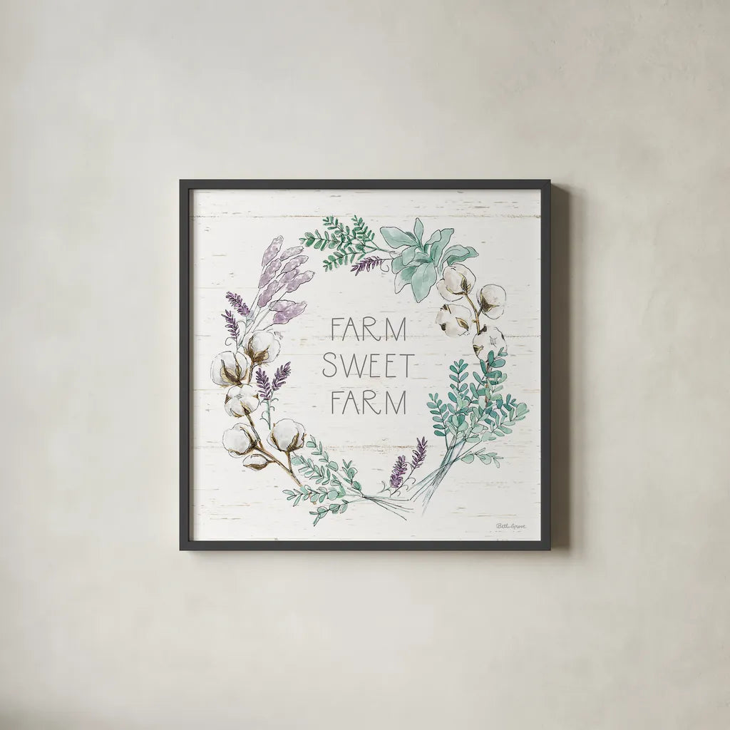 Farmhouse Cotton VIII by Beth Grove. Shown in a sleek black glass frame for a contemporary gallery look. Available as an archival giclee rolled canvas, fine art paper, or poster print. SKU 50902a.