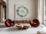 Farmhouse Cotton X v2 Dark Green by Beth Grove. Shown as extra-large giant wall art in a modern living room. Available as an archival giclee rolled canvas, fine art paper, or poster print. SKU 54315a.