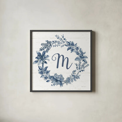 Farmhouse Cotton X v2 Navy by Beth Grove. Shown in a sleek black glass frame for a contemporary gallery look. Available as an archival giclee rolled canvas, fine art paper, or poster print. SKU 54264a.