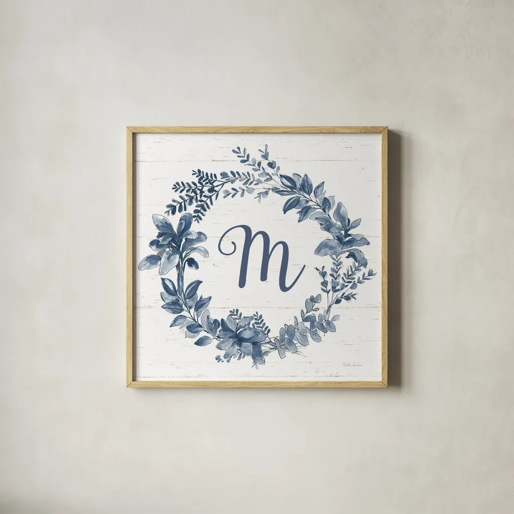 Farmhouse Cotton X v2 Navy by Beth Grove. Shown in a natural wood glass frame for a timeless modern aesthetic. Available as an archival giclee rolled canvas, fine art paper, or poster print. SKU 54264a.