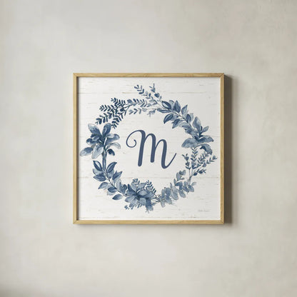 Farmhouse Cotton X v2 Navy by Beth Grove. Shown in a natural wood glass frame for a timeless modern aesthetic. Available as an archival giclee rolled canvas, fine art paper, or poster print. SKU 54264a.