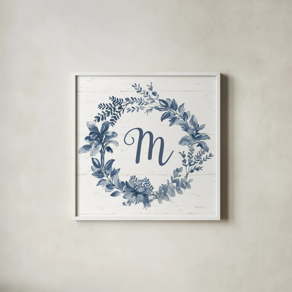 Farmhouse Cotton X v2 Navy by Beth Grove. Shown in a crisp white glass frame for a clean and minimalist style. Available as an archival giclee rolled canvas, fine art paper, or poster print. SKU 54264a.