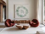 Farmhouse Cotton X v2 Sage by Beth Grove. Shown as extra-large giant wall art in a modern living room. Available as an archival giclee rolled canvas, fine art paper, or poster print. SKU 54266a.