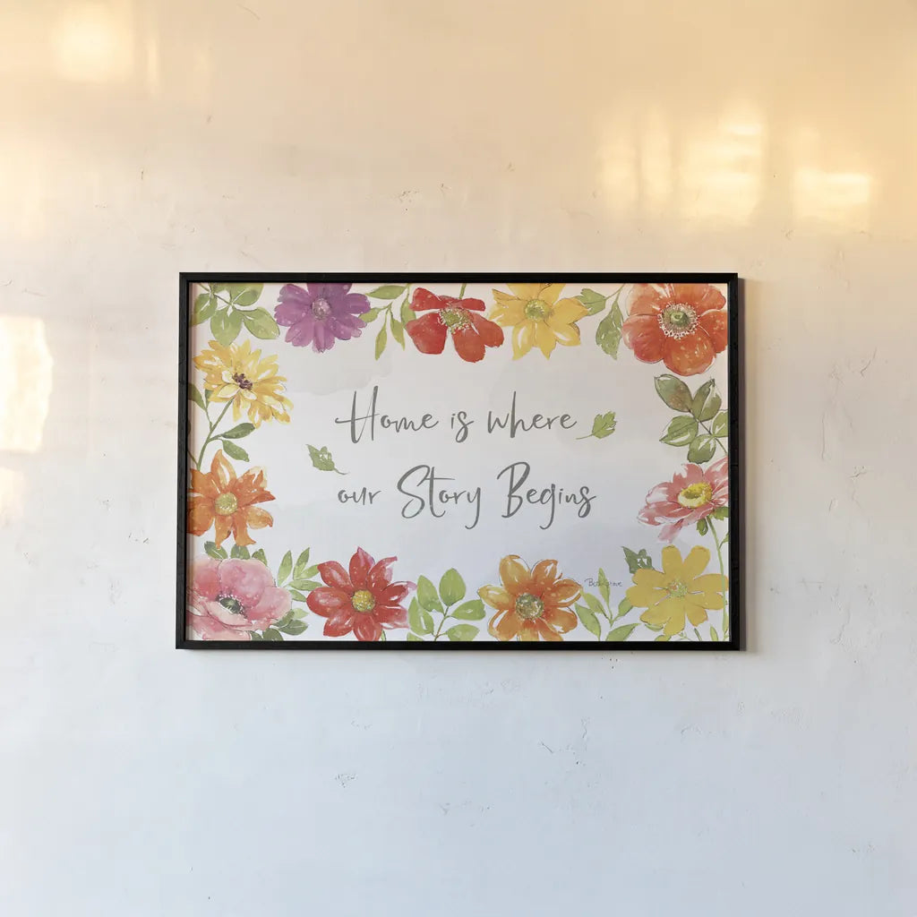 Farmhouse Floral I by Beth Grove. shown as a paper print in a black flame. Available as a archival giclee rolled canvas, fine art paper, or poster print. SKU 56719i.