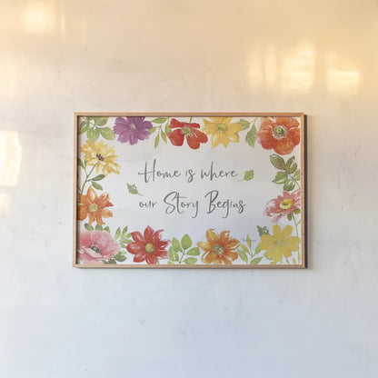 Farmhouse Floral I by Beth Grove. shown as a paper print in a natural frame. Available as a archival giclee rolled canvas, fine art paper, or poster print. SKU 56719i.
