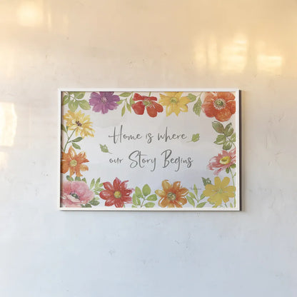 Farmhouse Floral I by Beth Grove. shown as a paper print in a white frame. Available as a archival giclee rolled canvas, fine art paper, or poster print. SKU 56719i.