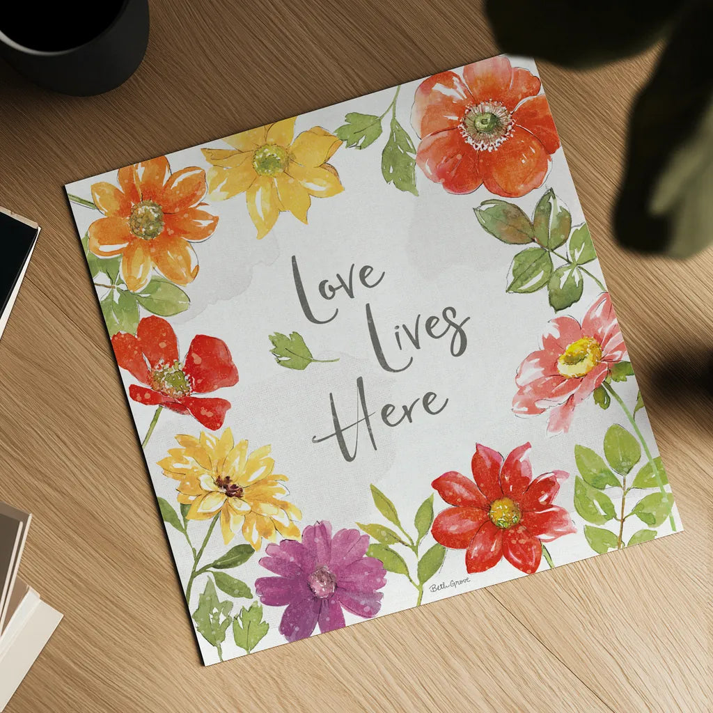 Farmhouse Floral III by Beth Grove. Shown as a detailed flat fine art print, highlighting archival giclee quality. Available as an archival giclee rolled canvas, fine art paper, or poster print. SKU 56721a.