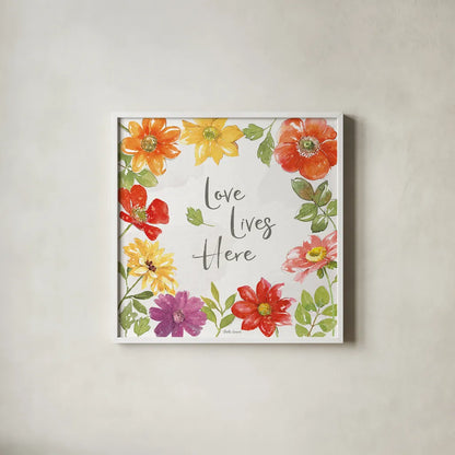 Farmhouse Floral III by Beth Grove. Shown in a crisp white glass frame for a clean and minimalist style. Available as an archival giclee rolled canvas, fine art paper, or poster print. SKU 56721a.