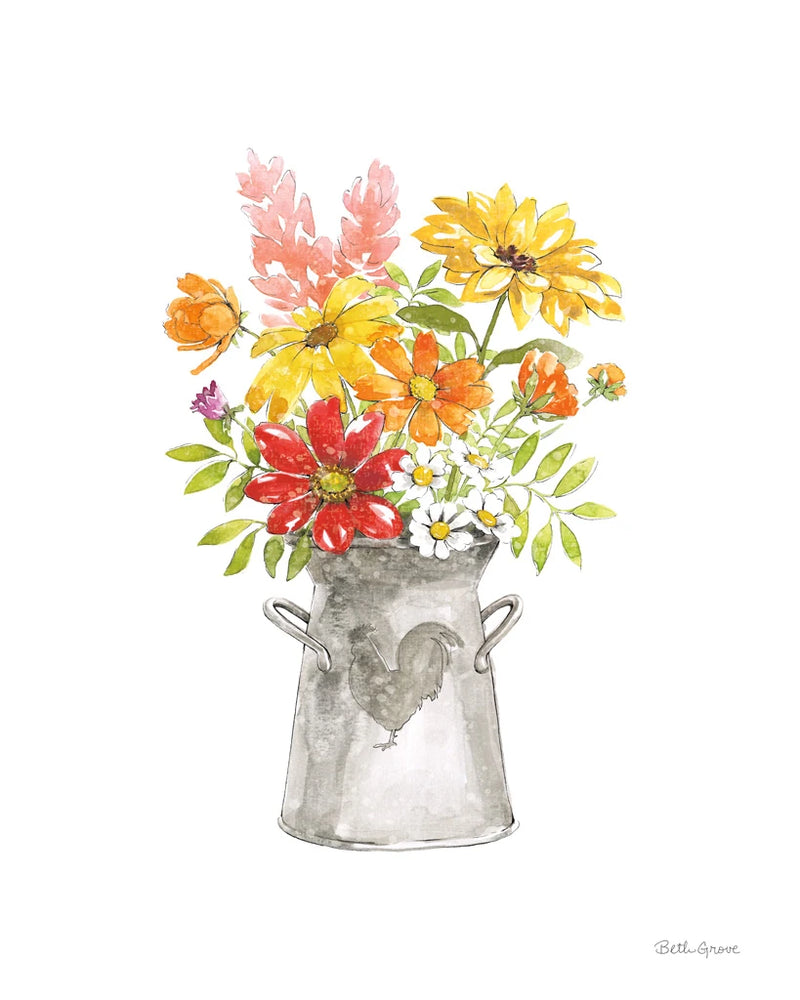 Farmhouse Floral VI White by Beth Grove