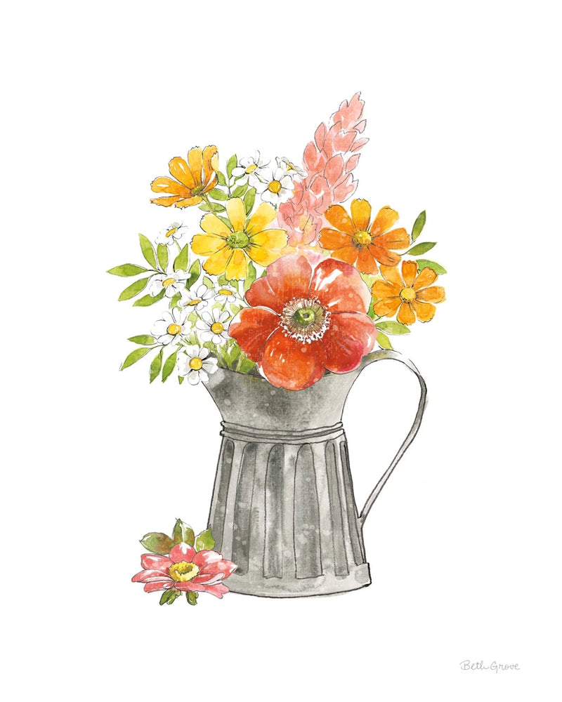 Farmhouse Floral VII White by Beth Grove