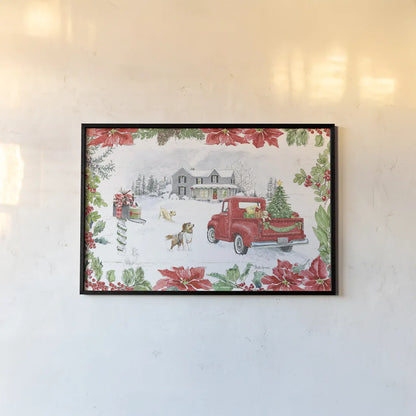 Farmhouse Holidays II by Beth Grove. shown as a paper print in a black flame. Available as a archival giclee rolled canvas, fine art paper, or poster print. SKU 45568i.