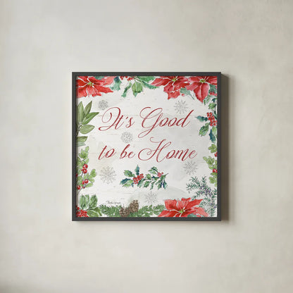 Farmhouse Holidays IV by Beth Grove. Shown in a sleek black glass frame for a contemporary gallery look. Available as an archival giclee rolled canvas, fine art paper, or poster print. SKU 45570a.