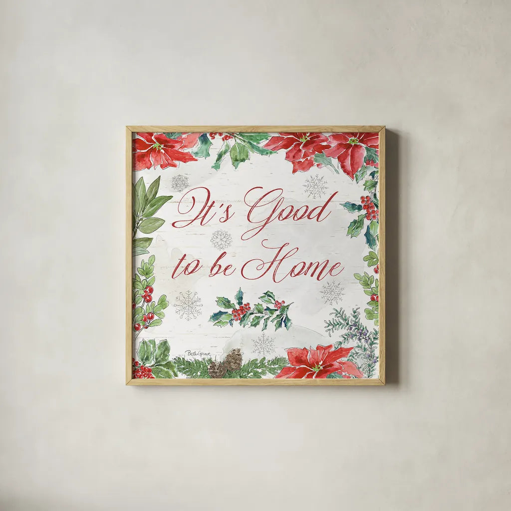 Farmhouse Holidays IV by Beth Grove. Shown in a natural wood glass frame for a timeless modern aesthetic. Available as an archival giclee rolled canvas, fine art paper, or poster print. SKU 45570a.