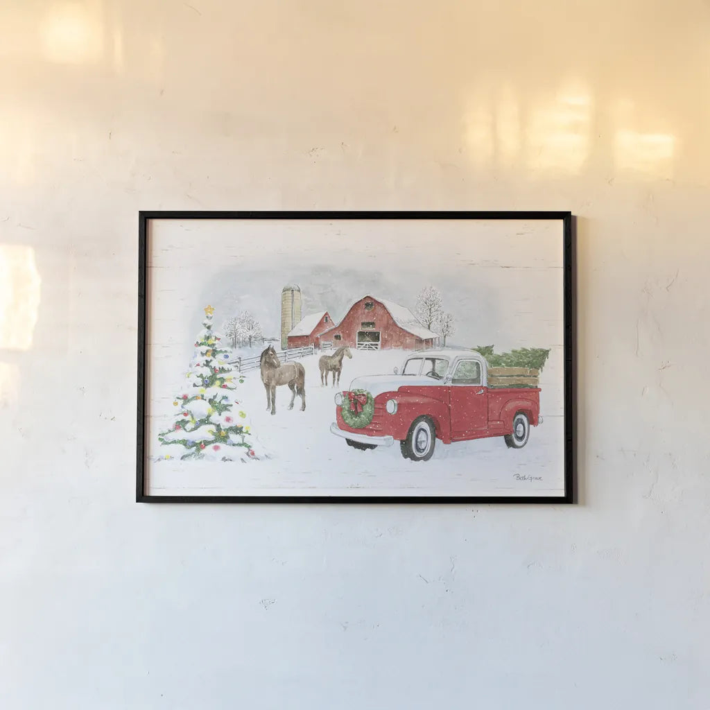 Farmhouse Holidays V no Words by Beth Grove. shown as a paper print in a black flame. Available as a archival giclee rolled canvas, fine art paper, or poster print. SKU 81961i.
