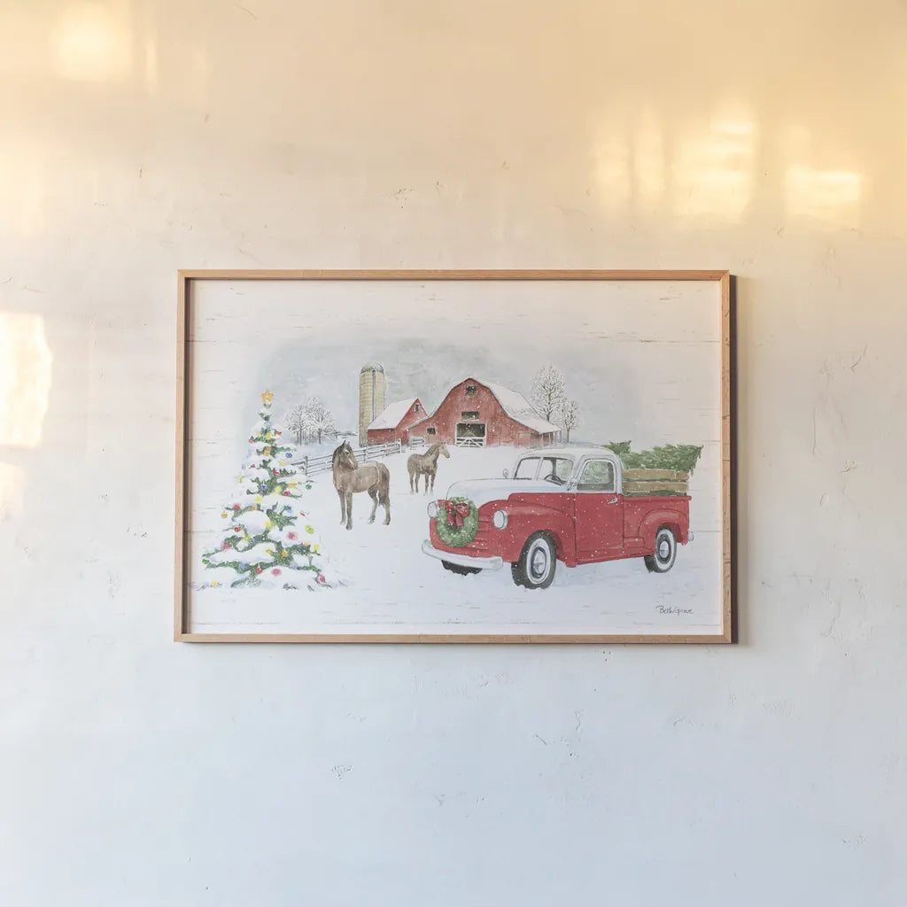 Farmhouse Holidays V no Words by Beth Grove. shown as a paper print in a natural frame. Available as a archival giclee rolled canvas, fine art paper, or poster print. SKU 81961i.