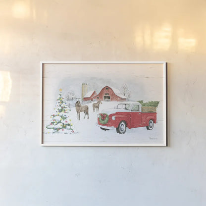 Farmhouse Holidays V no Words by Beth Grove. shown as a paper print in a white frame. Available as a archival giclee rolled canvas, fine art paper, or poster print. SKU 81961i.
