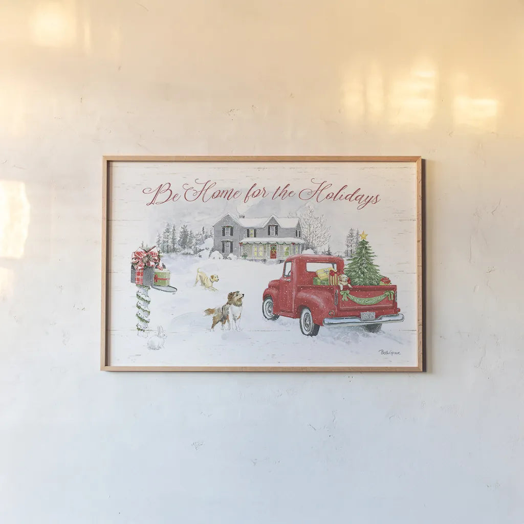 Farmhouse Holidays VI by Beth Grove. shown as a paper print in a natural frame. Available as a archival giclee rolled canvas, fine art paper, or poster print. SKU 45572i.