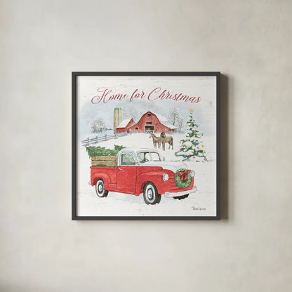 Farmhouse Holidays VII by Beth Grove. Shown in a sleek black glass frame for a contemporary gallery look. Available as an archival giclee rolled canvas, fine art paper, or poster print. SKU 45573a.