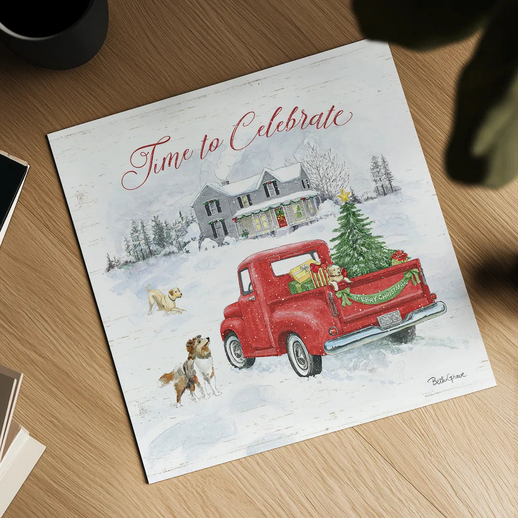 Farmhouse Holidays VIII by Beth Grove. Shown as a detailed flat fine art print, highlighting archival giclee quality. Available as an archival giclee rolled canvas, fine art paper, or poster print. SKU 45574a.