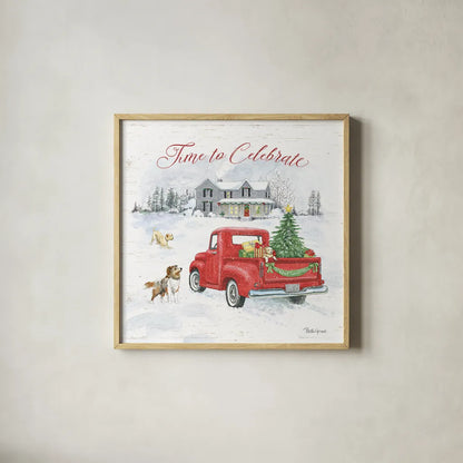 Farmhouse Holidays VIII by Beth Grove. Shown in a natural wood glass frame for a timeless modern aesthetic. Available as an archival giclee rolled canvas, fine art paper, or poster print. SKU 45574a.