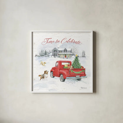 Farmhouse Holidays VIII by Beth Grove. Shown in a crisp white glass frame for a clean and minimalist style. Available as an archival giclee rolled canvas, fine art paper, or poster print. SKU 45574a.