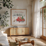 Farmhouse Holidays VIII by Beth Grove. Shown in a natural wood frame in a cozy modern living room. Available as an archival giclee rolled canvas, fine art paper, or poster print. SKU 45574a.