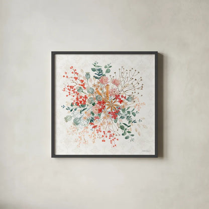 Festive Season II by Beth Grove. Shown in a sleek black glass frame for a contemporary gallery look. Available as an archival giclee rolled canvas, fine art paper, or poster print. SKU 72311a.