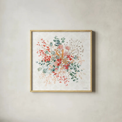 Festive Season II by Beth Grove. Shown in a natural wood glass frame for a timeless modern aesthetic. Available as an archival giclee rolled canvas, fine art paper, or poster print. SKU 72311a.