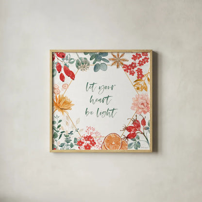 Festive Season IV by Beth Grove. Shown in a natural wood glass frame for a timeless modern aesthetic. Available as an archival giclee rolled canvas, fine art paper, or poster print. SKU 72313a.