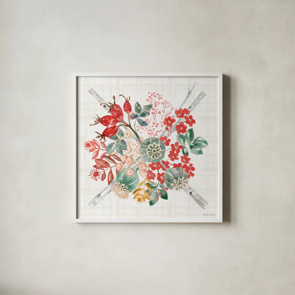 Festive Season VI by Beth Grove. Shown in a crisp white glass frame for a clean and minimalist style. Available as an archival giclee rolled canvas, fine art paper, or poster print. SKU 72315a.