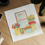 Flea Market Flowers II by Beth Grove. Shown as a detailed flat fine art print, highlighting archival giclee quality. Available as an archival giclee rolled canvas, fine art paper, or poster print. SKU 98891a.