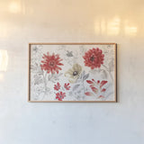 Flora Toile I by Beth Grove. shown as a paper print in a natural frame. Available as a archival giclee rolled canvas, fine art paper, or poster print. SKU 92947i.