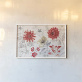 Flora Toile I by Beth Grove. shown as a paper print in a white frame. Available as a archival giclee rolled canvas, fine art paper, or poster print. SKU 92947i.