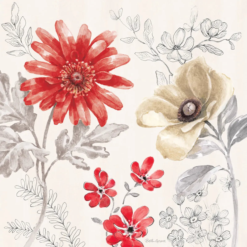 Flora Toile II by Beth Grove. SKU 92949a. Archival Giclee Fine art print for wall decor.