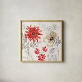 Flora Toile II by Beth Grove. Shown in a natural wood glass frame for a timeless modern aesthetic. Available as an archival giclee rolled canvas, fine art paper, or poster print. SKU 92949a.