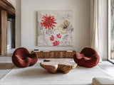 Flora Toile II by Beth Grove. Shown as extra-large giant wall art in a modern living room. Available as an archival giclee rolled canvas, fine art paper, or poster print. SKU 92949a.
