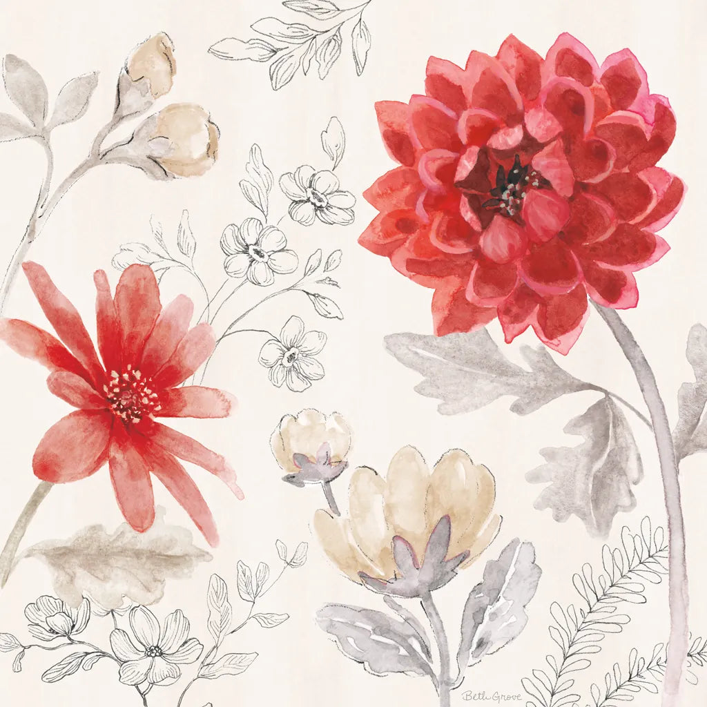 Flora Toile III by Beth Grove. SKU 92950a. Archival Giclee Fine art print for wall decor.