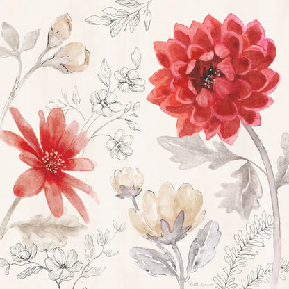 Flora Toile III by Beth Grove. SKU 92950a. Archival Giclee Fine art print for wall decor.