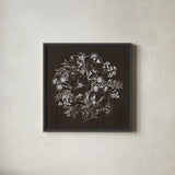 Flora Toile IX Dark by Beth Grove. Shown in a sleek black glass frame for a contemporary gallery look. Available as an archival giclee rolled canvas, fine art paper, or poster print. SKU 92958a.