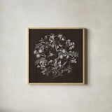 Flora Toile IX Dark by Beth Grove. Shown in a natural wood glass frame for a timeless modern aesthetic. Available as an archival giclee rolled canvas, fine art paper, or poster print. SKU 92958a.