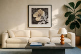 Flora Toile V by Beth Grove. Displayed in a glass frame with matte in a clean modern living room. Available as an archival giclee rolled canvas, fine art paper, or poster print. SKU 92952a.