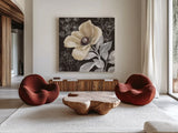 Flora Toile V by Beth Grove. Shown as extra-large giant wall art in a modern living room. Available as an archival giclee rolled canvas, fine art paper, or poster print. SKU 92952a.