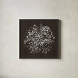 Flora Toile VIII Dark by Beth Grove. Shown in a sleek black glass frame for a contemporary gallery look. Available as an archival giclee rolled canvas, fine art paper, or poster print. SKU 92956a.